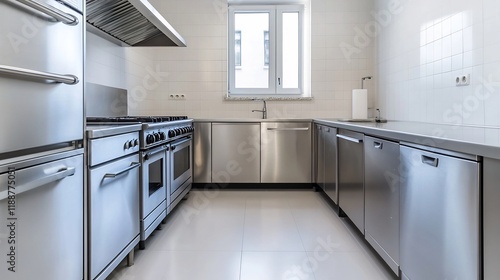 Wallpaper Mural Clean and bright modern kitchen with sunlit stainless steel appliances Torontodigital.ca