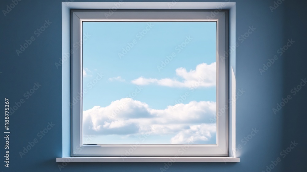 Crystal Clear Window with Picturesque Cloudy Sky View Crystal Clear Window with Picturesque Cloudy Sky View