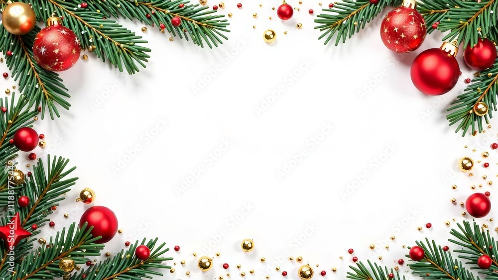 christmas frame with fir branches and balls christmas frame with fir branches and balls