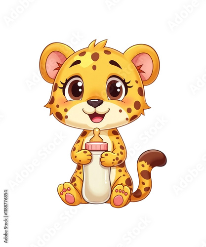 Cute Tiger with Baby Bottle Clipart. photo