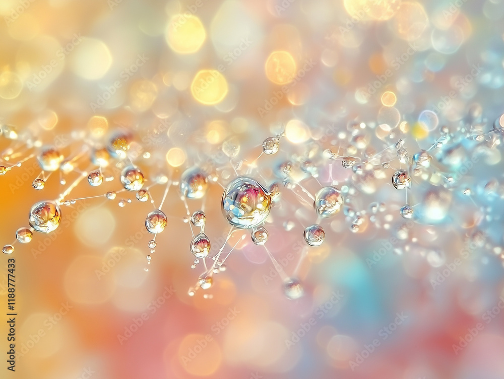 Macro shot of dewdrops on a petal, each drop acting as a miniature lens Macro shot of dewdrops on a petal, each drop acting as a miniature lens