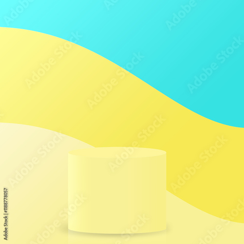 Minimalistic and abstract design featuring cylindrical podium with 3 colors harmonious blend background. Perfect mockup for your product presentation. Interior 3d render. Products presentation scene