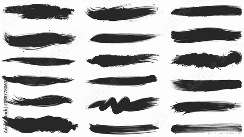 Wallpaper Mural Black brushstrokes, ink splatters, grunge texture, abstract paint strokes, artistic elements, monochrome design, rough edges, dynamic brush marks, varied line thickness, expressive calligraphy, minima Torontodigital.ca