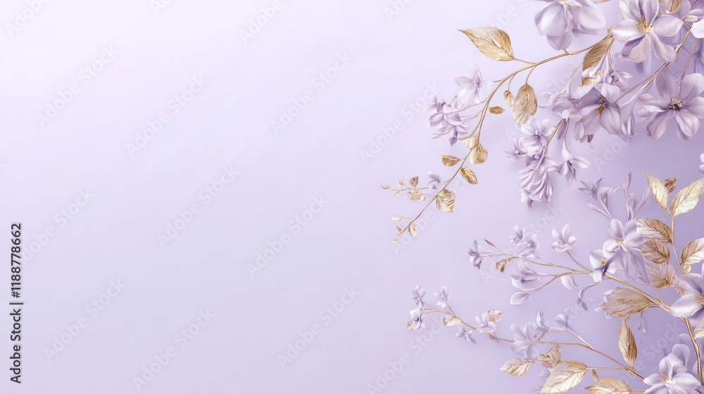 Delicate lilac floral arrangement on a pastel purple background Delicate lilac floral arrangement on a pastel purple background