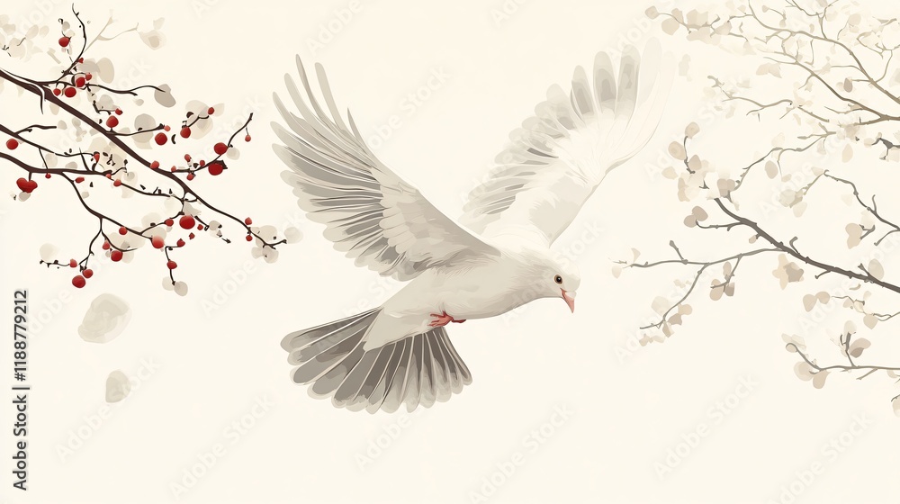 Obraz premium Professional Flying Peace Dove Centered Wide Angle View