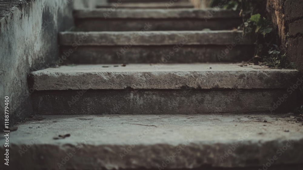 Old stone steps leading upwards, slightly weathered. Old stone steps leading upwards, slightly weathered.