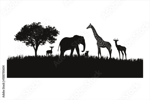 Silhouette of African Wildlife in a Savanna Landscape