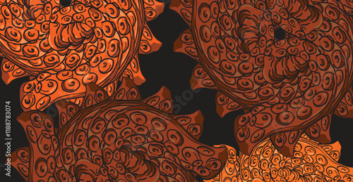 octopus tentacles creating a hypnotic spiral pattern on dark background
