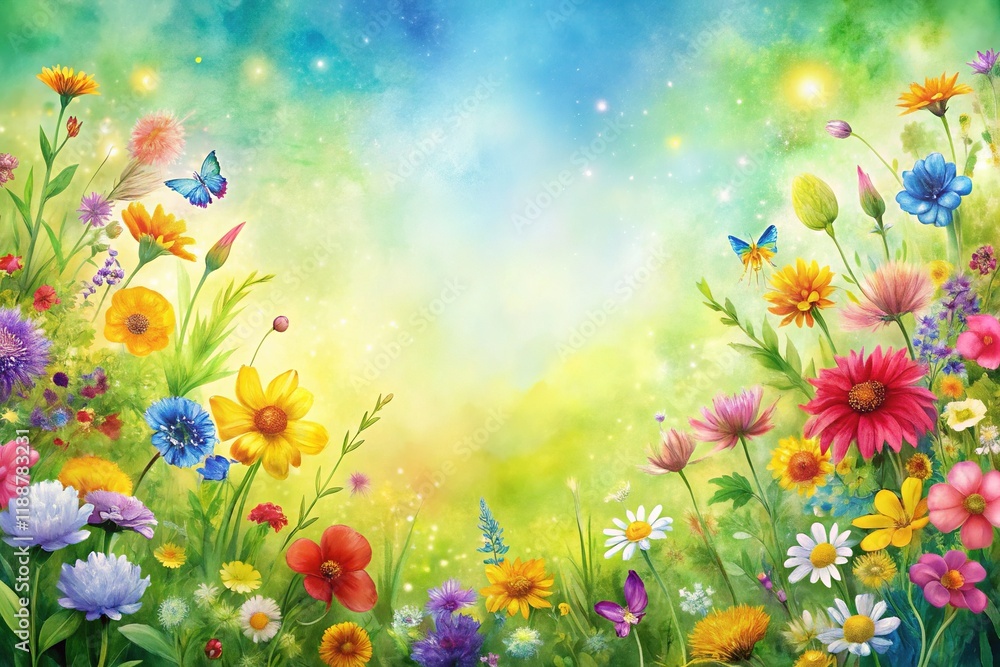 Obraz premium Watercolor Meadow Flower Border - Bright & Colorful