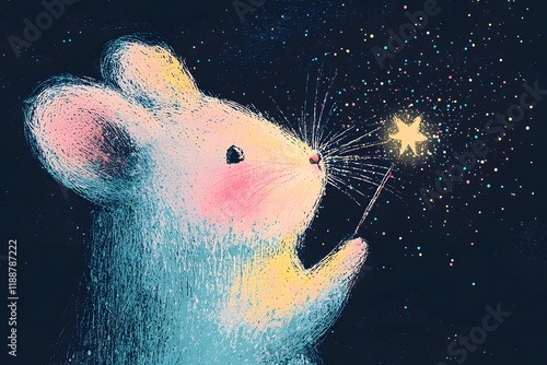 Adorable Chinchilla Holding a Shooting Star in a Starry Night Sky