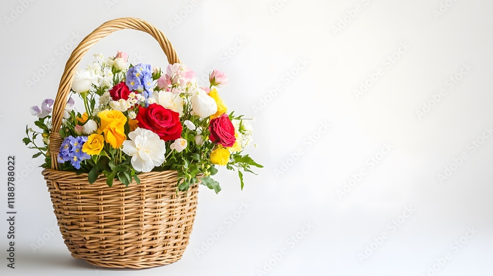 67. White background with an elegant basket of flowers, perfect for gifting on joyful and festive events 67. White background with an elegant basket of flowers, perfect for gifting on joyful and festive events