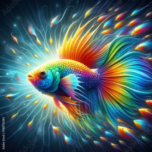 Rainbow Fish with Spectrum Scales A fish with rainbow spectrum s photo