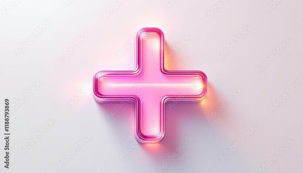 Obraz premium Glowing Pink Plus Sign: A Modern, Minimalist 3D Render