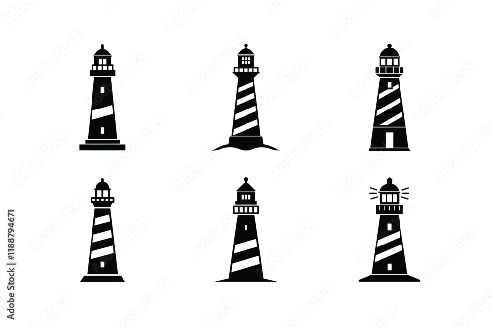 set of lighthouse silhouette illustration set of lighthouse silhouette illustration