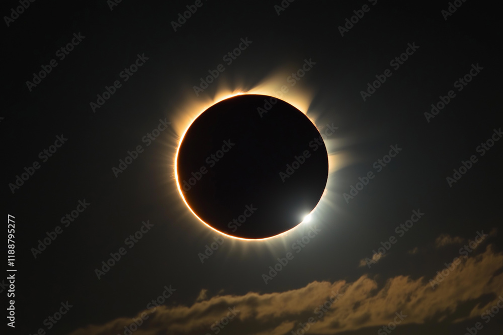 Obraz premium Unique view of solar eclipse revealing the sun's corona with striking effects during a natural phenomenon over Earth