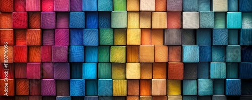 A playful display of wooden blocks in various hues.