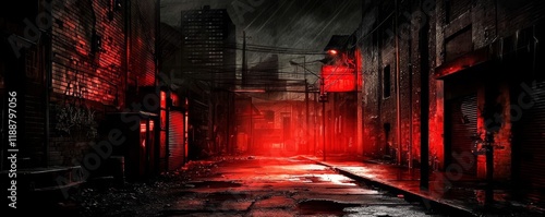 The mysterious atmosphere of a dark, abandoned street under the moonlight.