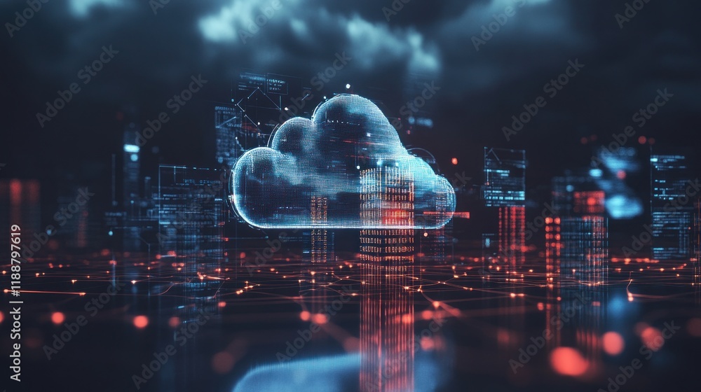 Fototapeta premium Cloud Computing Over Cityscape