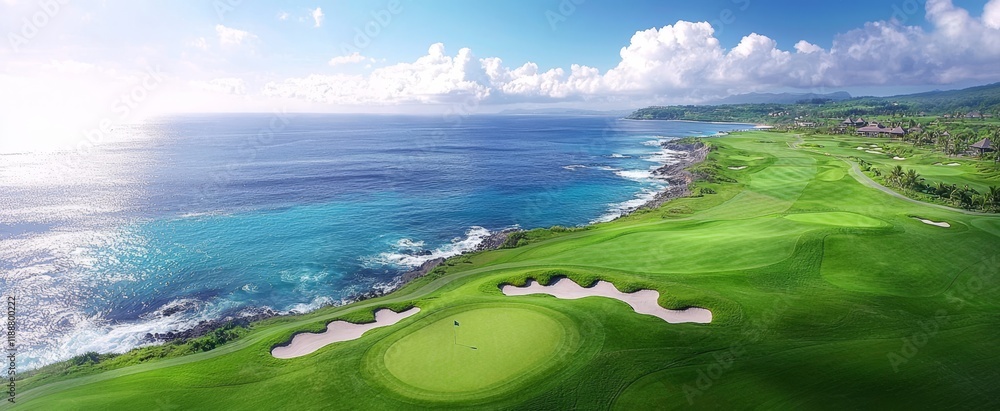Fototapeta premium Breathtaking landscape of a golf course along the coastline.