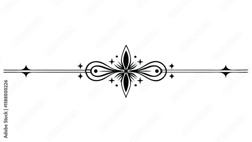 Ornamental Filigree Decorative Divider Line with Symmetric Abstract Floral Flourish Border Ornamental Filigree Decorative Divider Line with Symmetric Abstract Floral Flourish Border