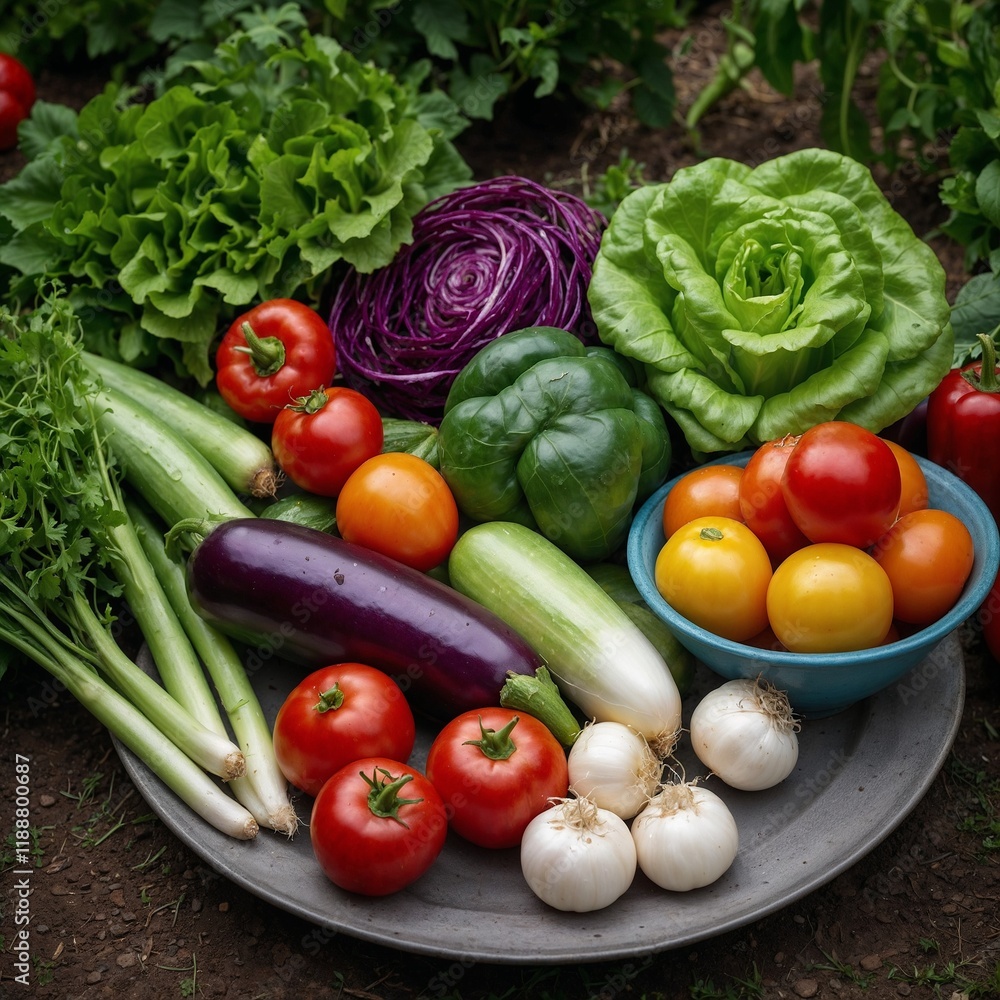 Vibrant Assortment of Fresh Vegetables in a Garden Vibrant Assortment of Fresh Vegetables in a Garden