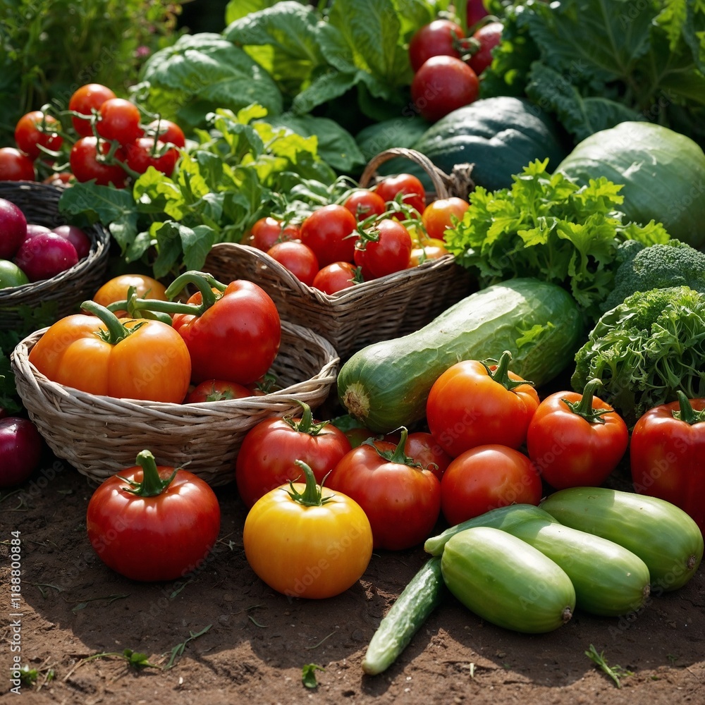Vibrant Assortment of Fresh Vegetables in a Garden