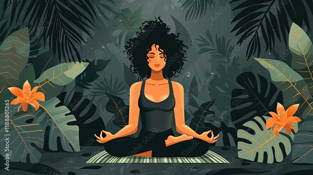 Yoga Pose: Person in meditation pose with calming plants, soft gradients for a Zen vibe Yoga Pose: Person in meditation pose with calming plants, soft gradients for a Zen vibe