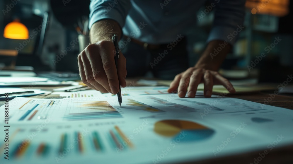 A real estate expert analyzing investment data, with graphs and a house model on a document, demonstrating careful decision-making and planning in the property market. A real estate expert analyzing investment data, with graphs and a house model on a document, demonstrating careful decision-making and planning in the property market.