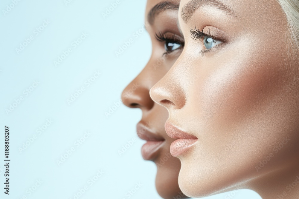 Diverse beauty standards concept. Diverse beauty showcased in profile, highlighting different skin tones Diverse beauty standards concept. Diverse beauty showcased in profile, highlighting different skin tones