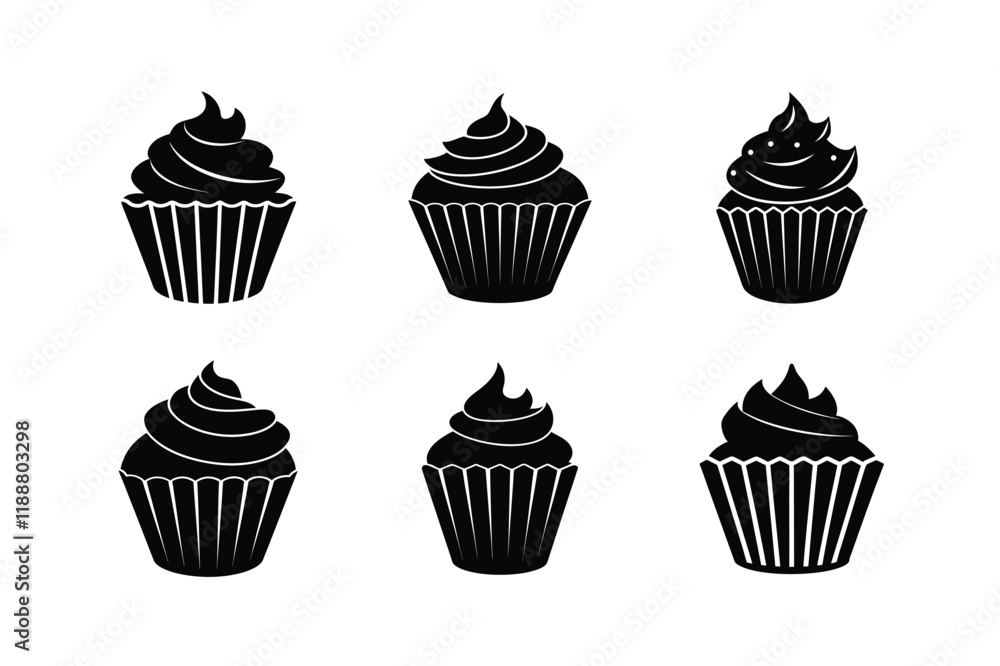set of cupcakes silhouette art set of cupcakes silhouette art