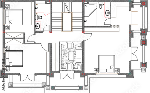 vector sketch, silhouette illustration, site plan design, residential house layout.eps