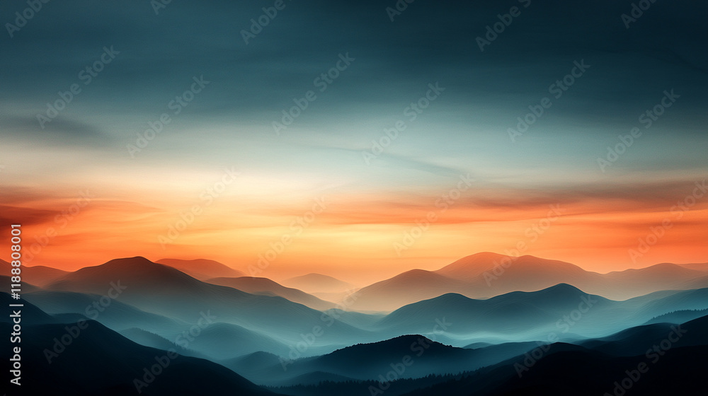Fototapeta premium Majestic mountains bathed in warm sunset hues
