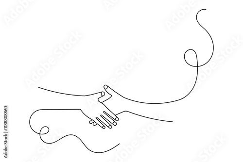 Continuous one line human hand gestures drawing with black and white vector icon
