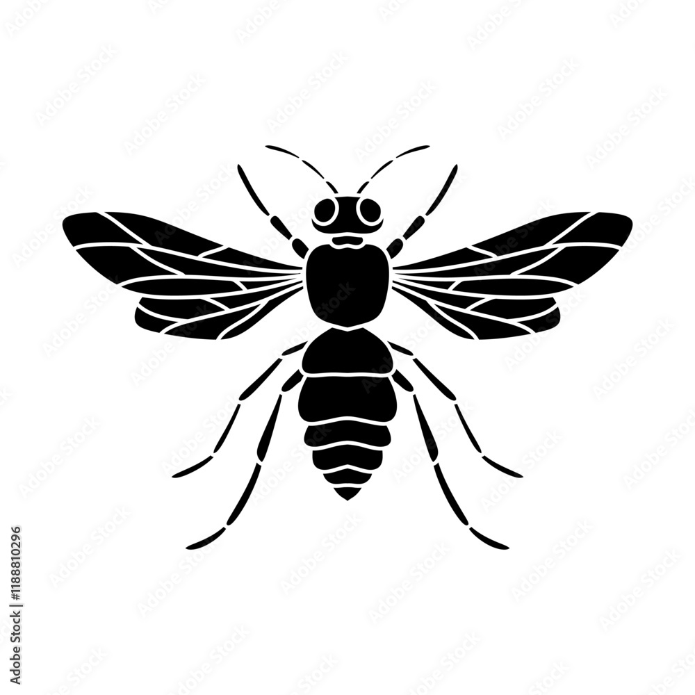 Obraz premium Bee silhouette black vector flat illustration. Honey Bee icon, honey bee silhouette on white background.