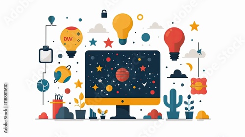 Wallpaper Mural Motivational Quotes: A framed Keep Going illustration surrounded by creative elements Torontodigital.ca