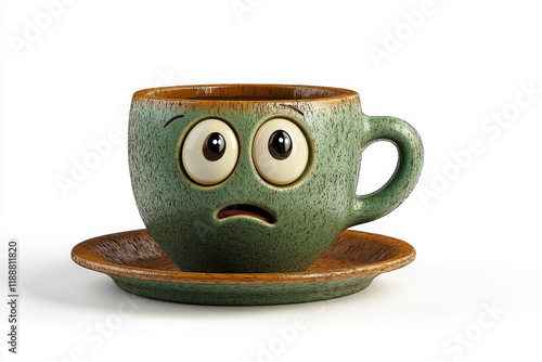 A worried teacup sits on its saucer, eyes wide with concern.  What's troubling this cute ceramic friend?