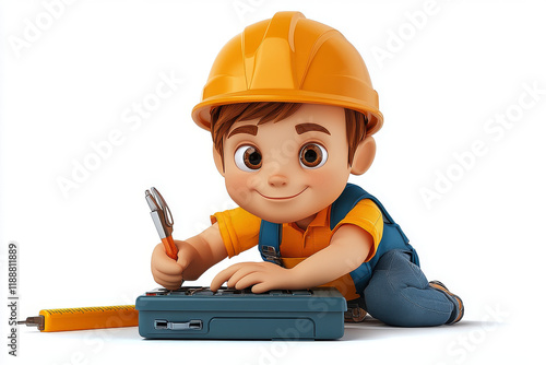 A curious young engineer diligently works on his design, a bright future ahead!