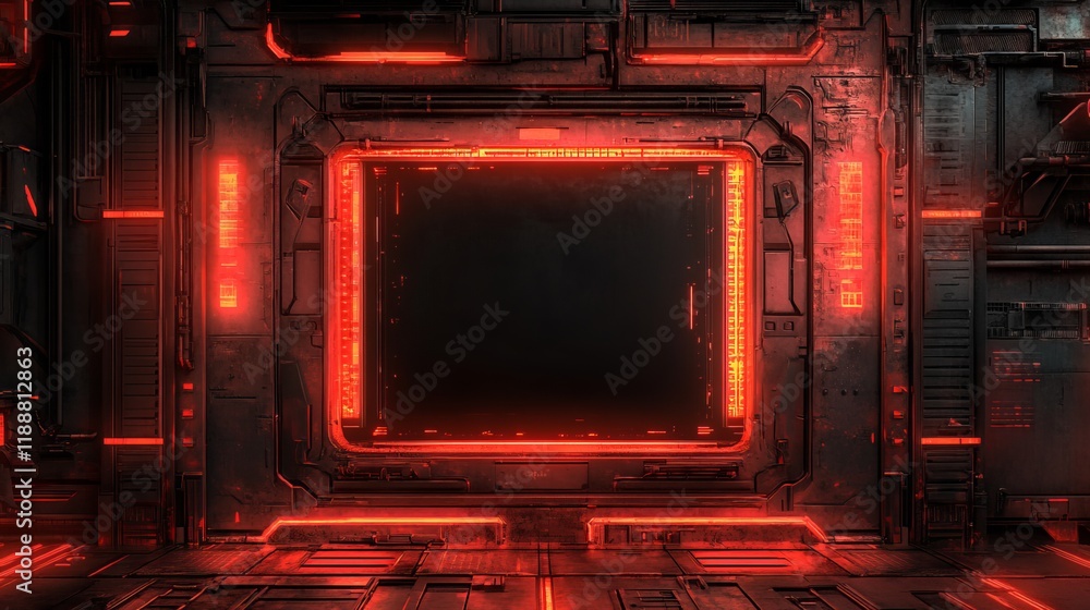 Obraz premium Mysterious Room Bathed in Red Light with Shadows Creating an Enigmatic and Introspective Atmosphere