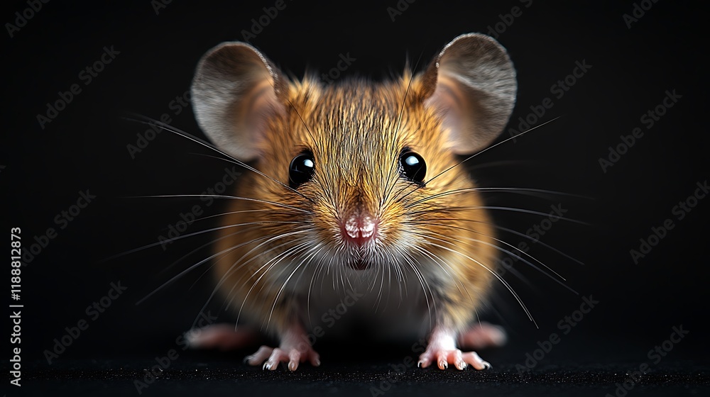 Close-up of a cute brown mouse against a black background. Close-up of a cute brown mouse against a black background.