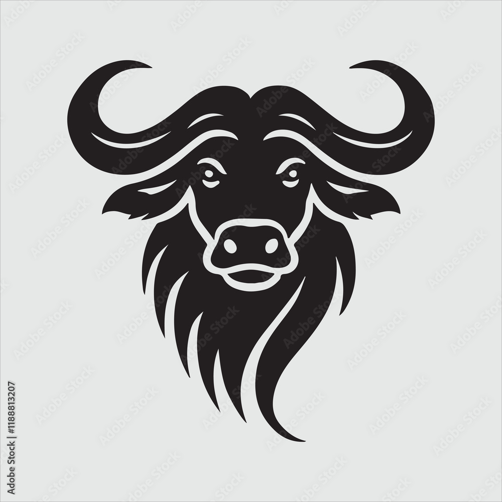 Obraz premium Minimalist Buffalo Head Silhouette Vector Illustration