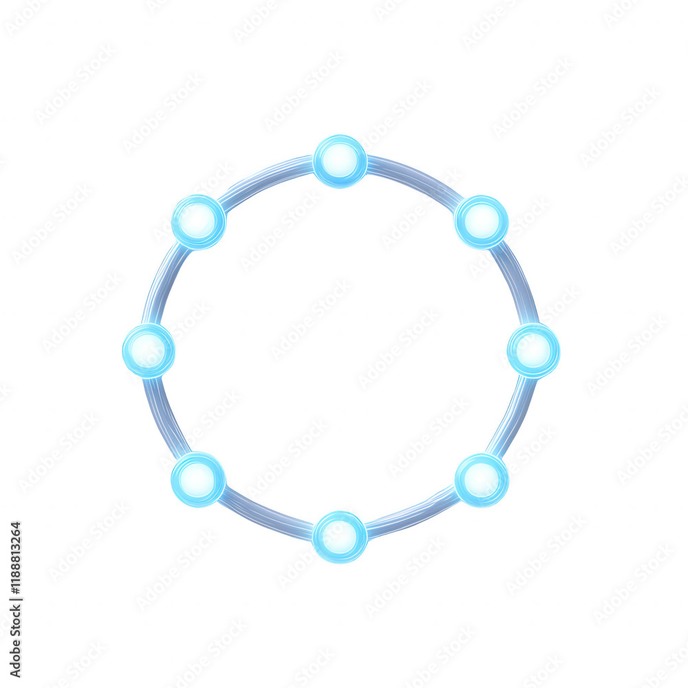 A circular diagram made of blue glowing nodes representing connectivity and unity., isolated on a transparent background. A circular diagram made of blue glowing nodes representing connectivity and unity., isolated on a transparent background.