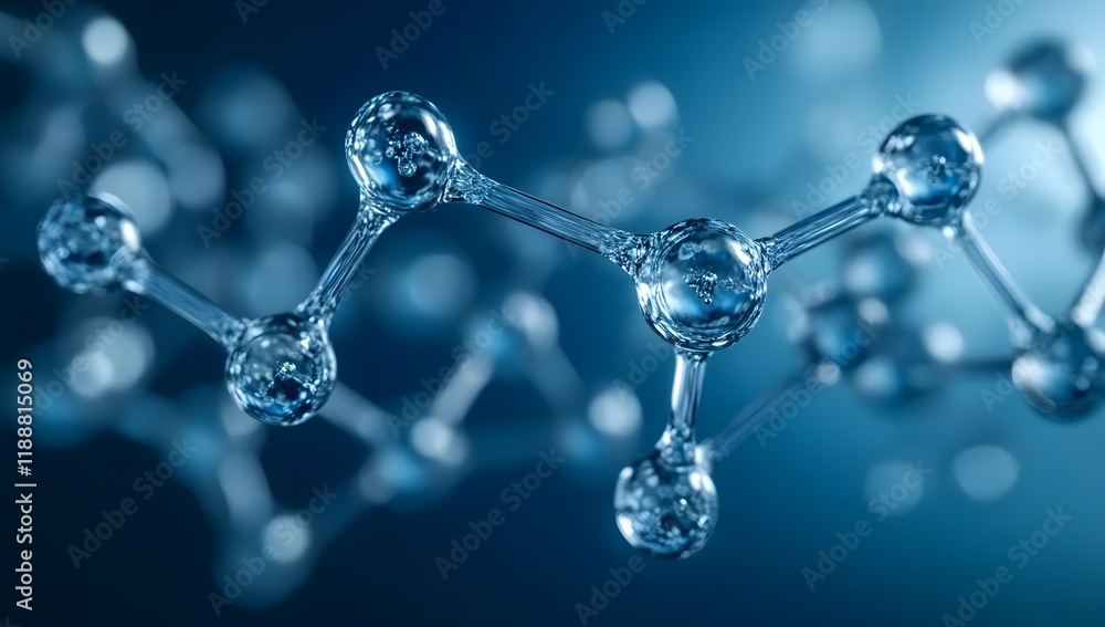 Close-up of transparent molecular structure on a blue background, nanotechnology, science, chemistry Close-up of transparent molecular structure on a blue background, nanotechnology, science, chemistry
