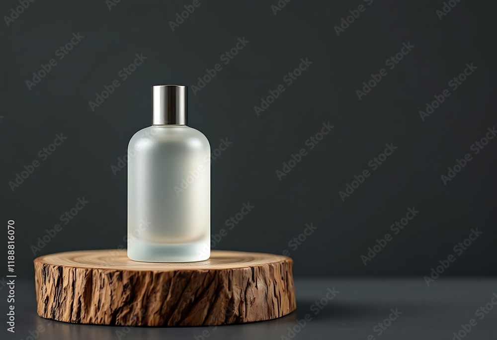 Elegant Perfume Bottle on Rustic Wooden Display: Minimalist Still Life Elegant Perfume Bottle on Rustic Wooden Display: Minimalist Still Life