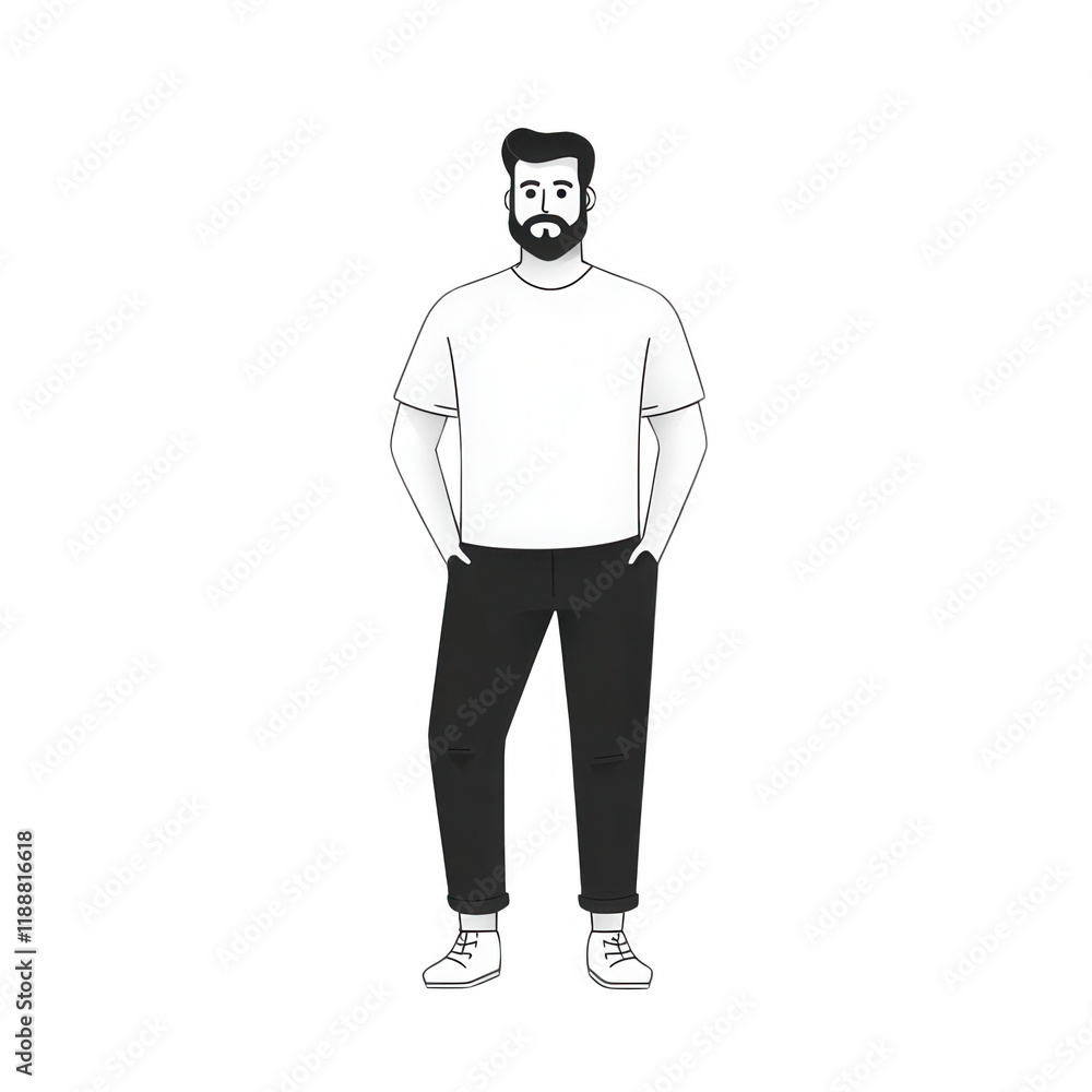 A minimalistic illustration of a man standing confidently with a casual style., isolated on a transparent background. A minimalistic illustration of a man standing confidently with a casual style., isolated on a transparent background.