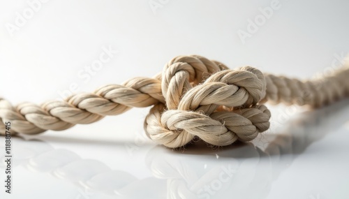 Complexly woven rope knot, sharp focus Clean white backdrop , braid, texture photo