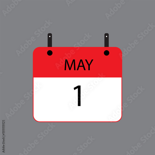 Calendar icon with date 1st of may on grey background. Vector schedule symbol.