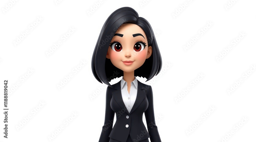 Professional Cartoon Businesswoman with Short Hair Smiling Confidently at the Camera on a White Background Professional Cartoon Businesswoman with Short Hair Smiling Confidently at the Camera on a White Background