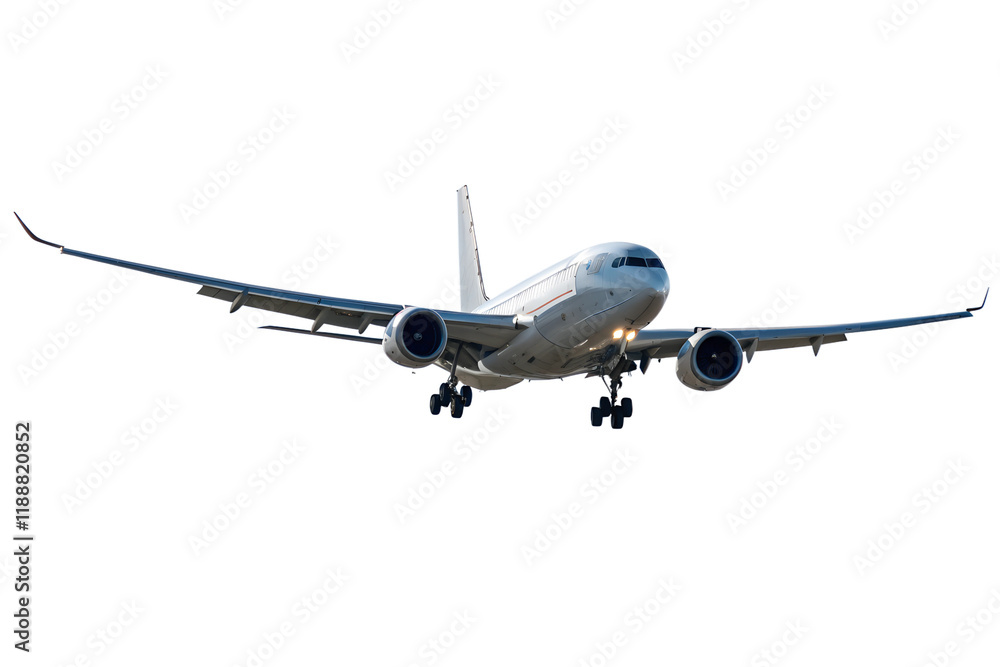 Modern airplane flying at high altitude, isolated PNG with a transparent backdrop Modern airplane flying at high altitude, isolated PNG with a transparent backdrop