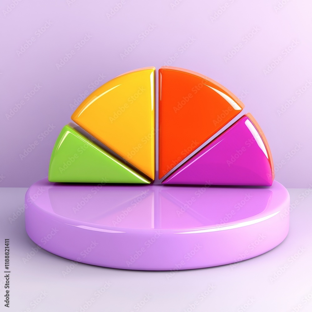 Obraz premium Vibrant Pie Chart Segments on Purple Base; Bold Colors, Clean Design.