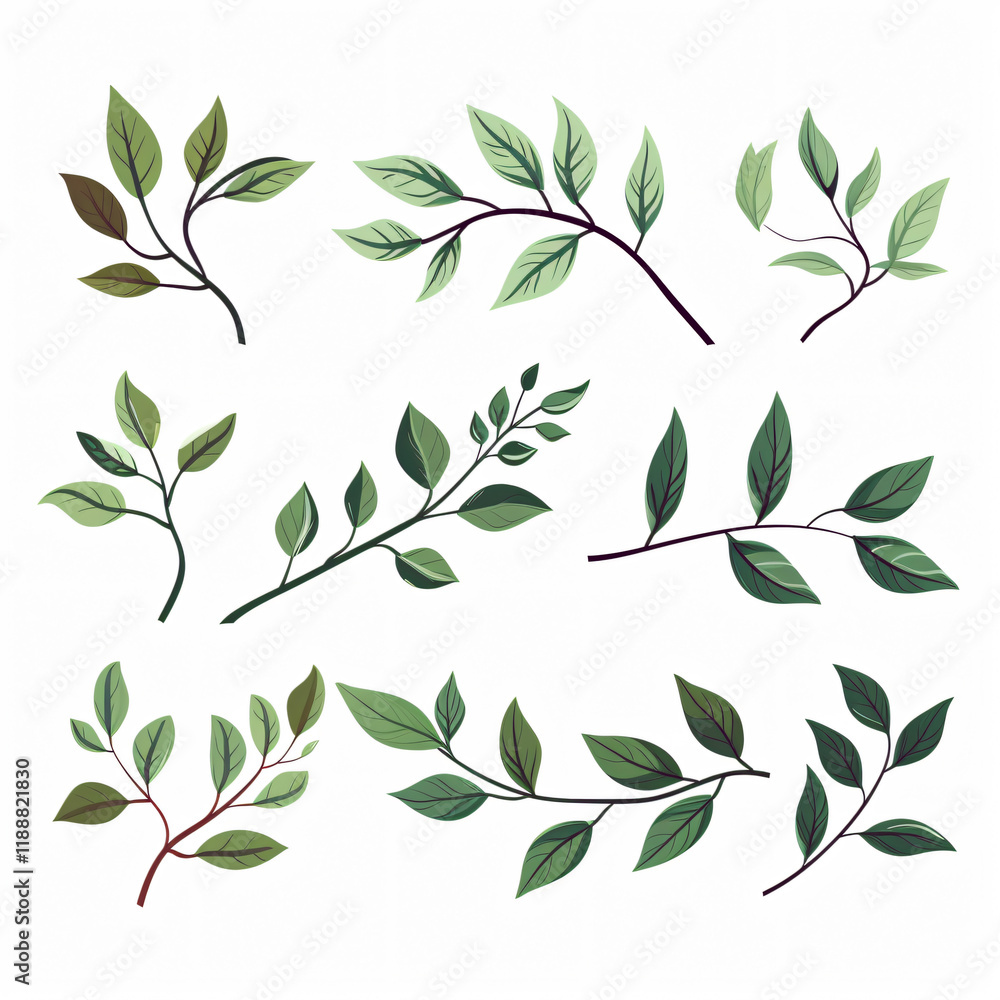 Whimsical Leaves and Branch Minimalist Vector flat icon logo plant white simple Whimsical Leaves and Branch Minimalist Vector flat icon logo plant white simple